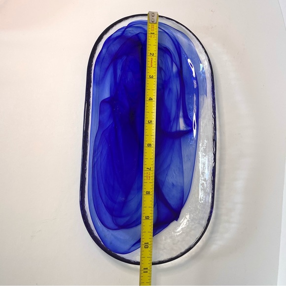 Glass Cobalt Blue Swirl Trinket Serving Tray Dish - Picture 15 of 15